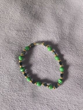 Green, Gold and Black Beaded Bracelet